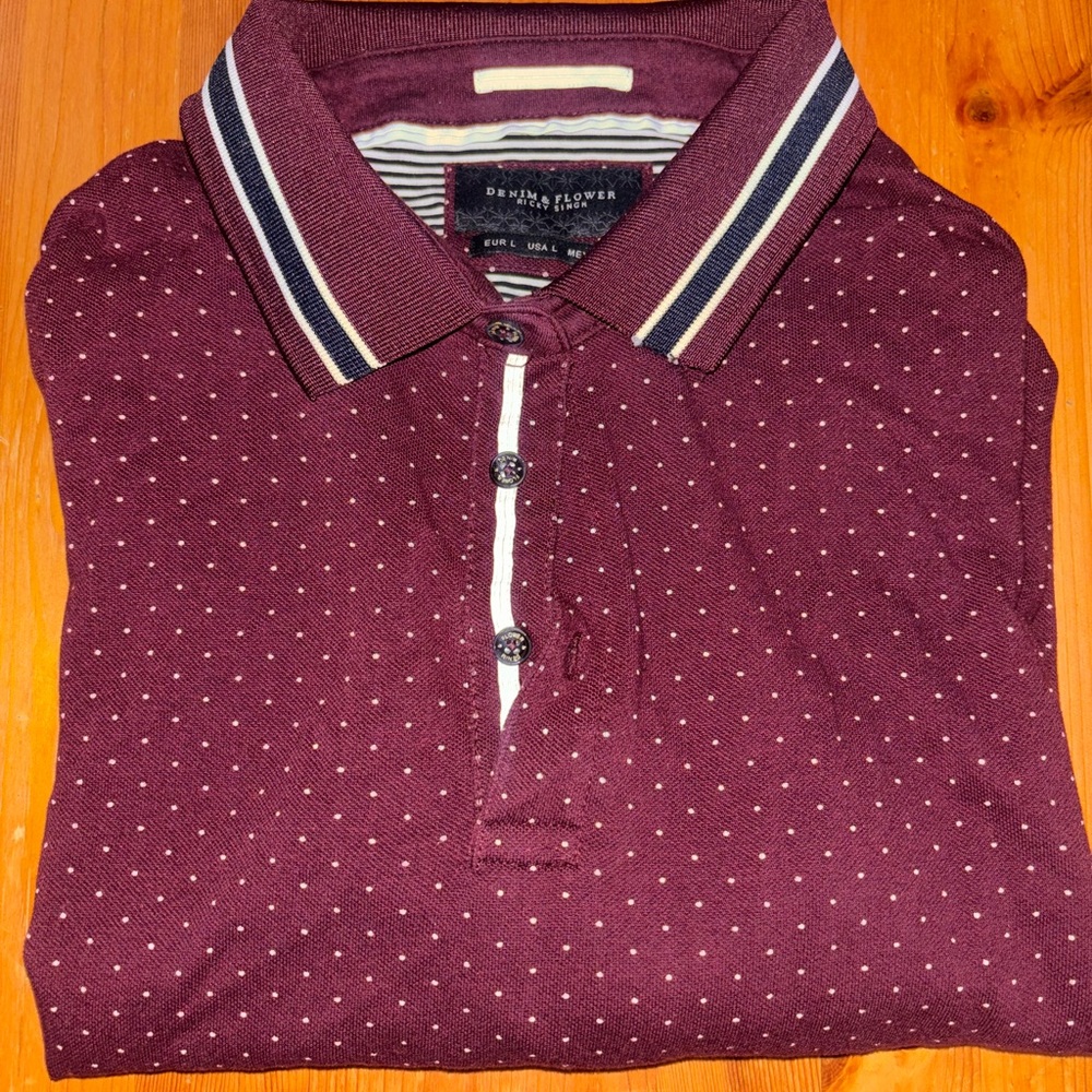 Denim & Flower Burgundy Polo with Striped Collar